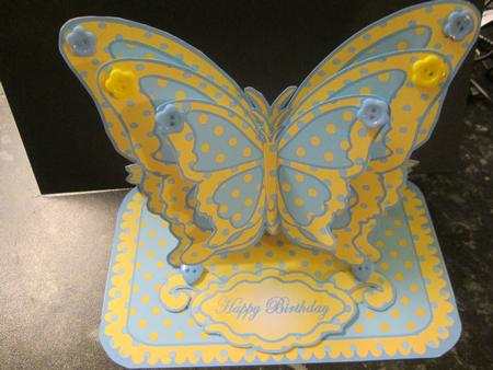 Layered Butterfly Easel - Bright Blue & Yellow Polka Dots by Anne-marie Wheeler