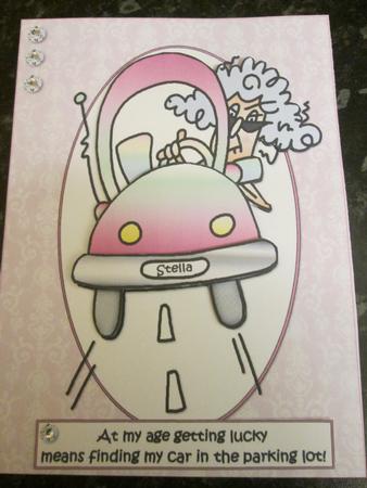 Stella in Her Car with a Choice of Captions by Anne-marie Wheeler