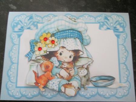 Cutie Pie in Bonnet with Her Little Kittens by Anne-marie Wheeler
