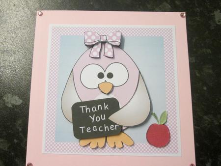 Thank You Teacher Girl Owl Card by Anne-marie Wheeler