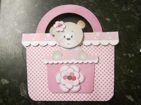 Teddy Handbag Card Large Pink Spotty by Anne-marie Wheeler