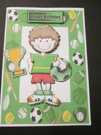 Soccer Boy Wins the Cup in Green Frame by Anne-marie Wheeler