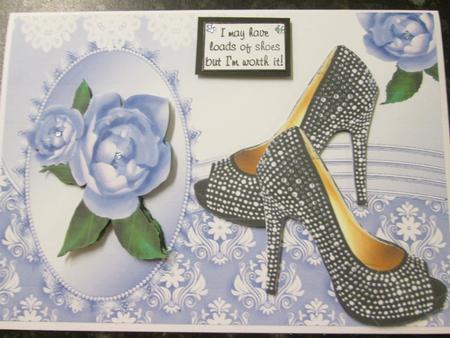 Black Diamante Shoes with Lilac Roses & Lace by Anne-marie Wheeler