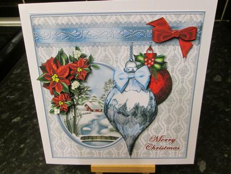 Christmas Baubles and Poinsettias Card Front by Anne-marie Wheeler