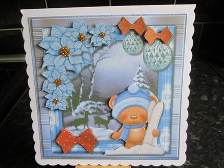 Teddies Winterfun Christmas Card by Anne-marie Wheeler