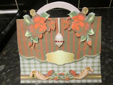 Rich Red and Green Handbag Shaped Card Plus Gift Card by Anne-marie Wheeler