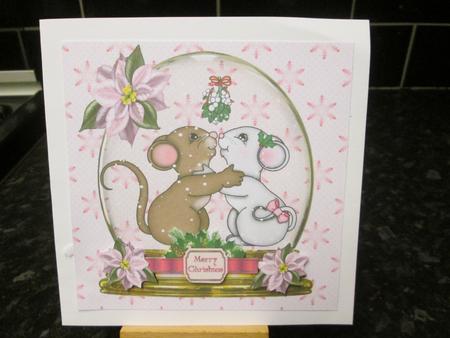 Cute Little Mice Kissing Under the Mistletoe Snow Dome 8x8 by Anne-marie Wheeler