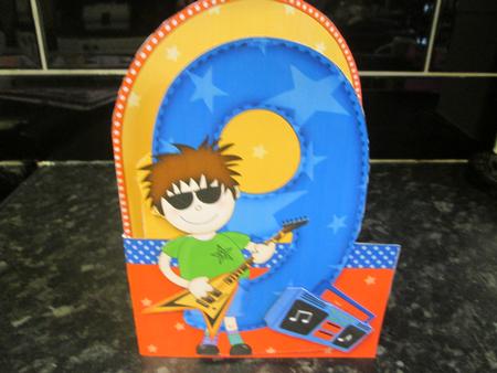 3D 9th Birthday Rock Star Shaped Front Card with Decoupage by Anne-marie Wheeler