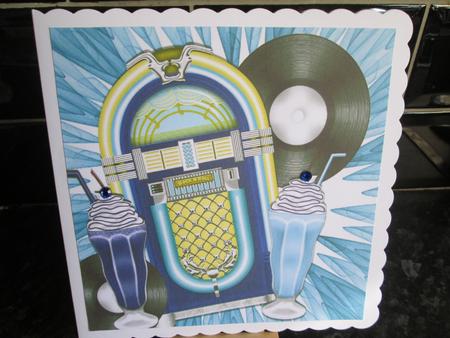 Jukebox, Records and Milkshakes Blue Memorabilia 8x8 by Anne-marie Wheeler