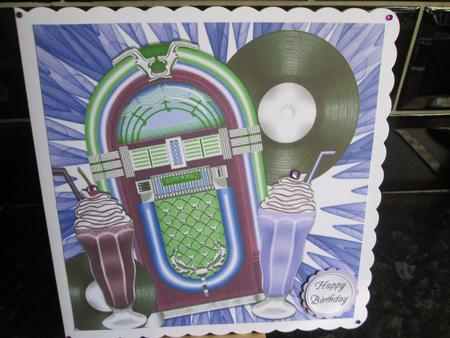 Jukebox, Records and Milkshakes Purple Memorabilia 8x8 by Anne-marie Wheeler