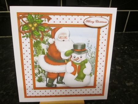 Santa and Snowman Square Card Front by Anne-marie Wheeler