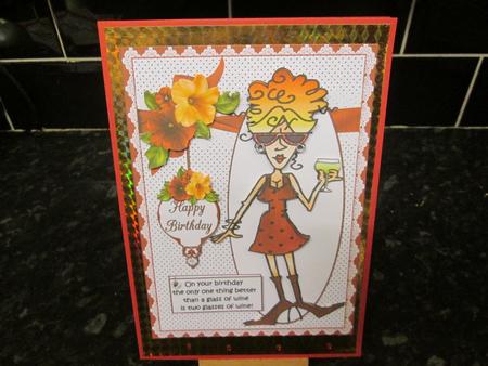 Rita and Her Birthday Wine Quick Card by Anne-marie Wheeler