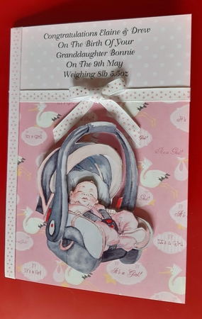 New Baby Decoupage - Car Seat - Pink by Anne McIntyre