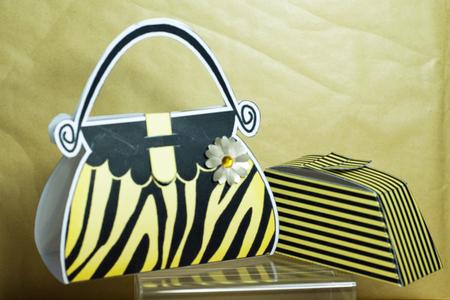 Zebra Striped Handbag Shaped Treat or Favour Box Sheet 1 by Anne Perks