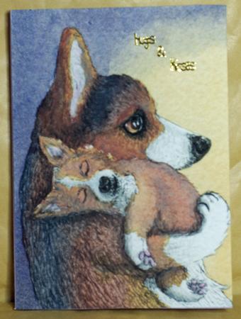 A4 Dreaming Corgi Pup and Mother by Anne Perks
