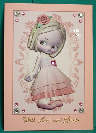 Cute Little Girl in Pink , Flourish Frame & Crystal Gems by Anne Perks