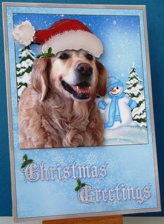 Golden Retriever Santa in the Snow Card Front and Decoupag by Anne Ray