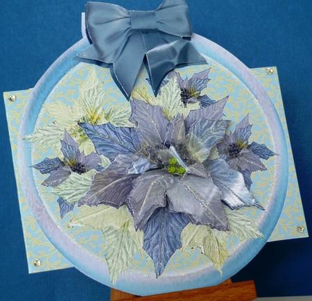 Blue Poinsettias. Shaped, Folded Wobble Card Decoupage by Anne Ray