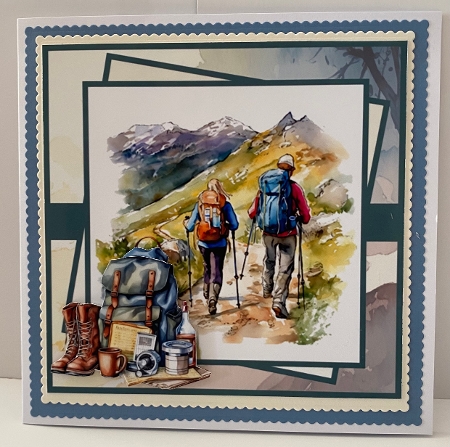 Hiking holiday 7x7, decoupage, insert and toppers by Anne Sales