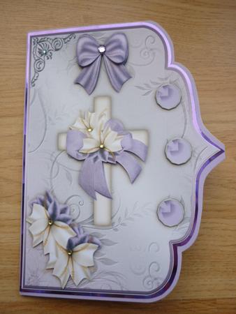 Cross and Lily in Lilac A4 Elegant Scallop Card Front by Annette Purkis