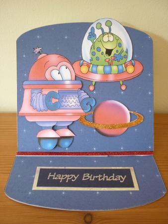 Cute Space Easel Card with Decoupage by Annette Purkis