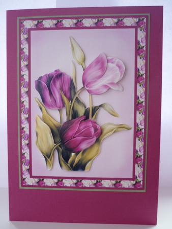 Pink and Lilac Tulips Card Front and Decoupage by Annette Purkis