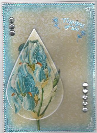 Vintage Floral 78, Blue Iris Teardrop Pyramid Card Front by Annette Shreeve