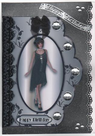 Black Velvet and Lace Scallop A4 Card Front by Annette Shreeve
