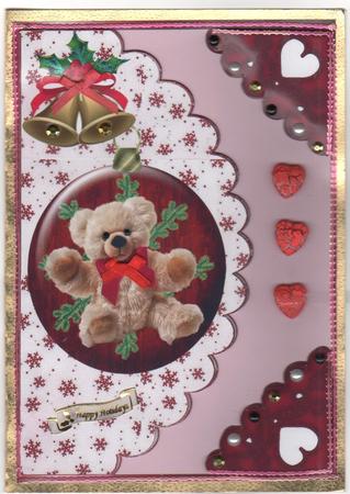 Cuddly Christmas Bear with Bell, on Scalloped Envelope by Annette Shreeve