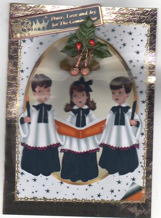 Carol Singers with Black Stars & Gold Bell A4 by Annette Shreeve