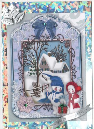 Snowman Family with Snow Scene in Lace Frame A4 by Annette Shreeve