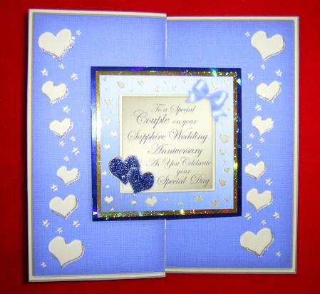 Sapphire Wedding Anniversary No-hole Fold Back Card by Annmarie Spriggs