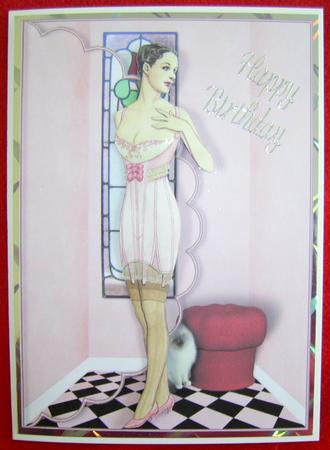 Naughty in Pink Art Deco Lady Scalloped Edge Envelope Card by Annmarie Spriggs
