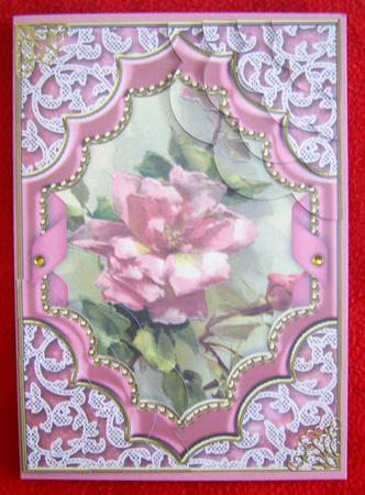 Pink Rose Ornate Diamond 7x5 Scallop Duo Corner Stacker by Annmarie Spriggs