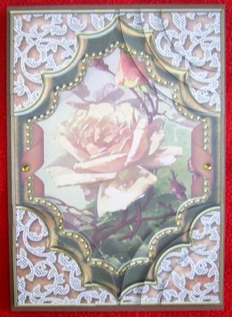 Peach Roses Ornate Diamond 7x5 All 4 Corner Stacker by Annmarie Spriggs