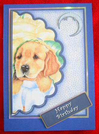 Snuggle Puppy Mock Envelope Card Blue by Annmarie Spriggs