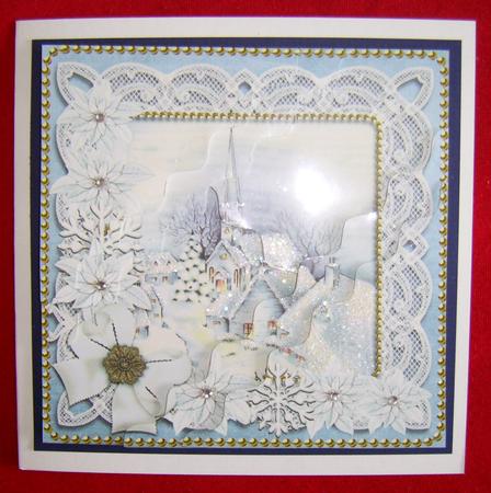 Blue Village Poinsettia 5in Triangle Wavy Corner Stacker by Annmarie Spriggs