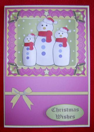 Snowman Family Decoupage Pink by Annmarie Spriggs