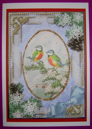 Christmas Blue Tits Snow 7x5inch All 4 Corner Stacker by Annmarie Spriggs