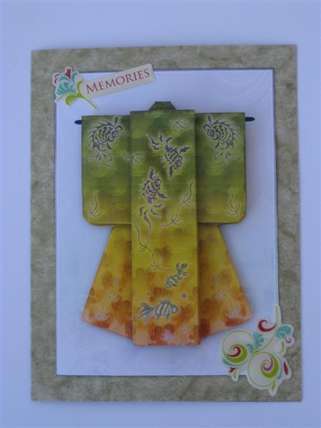 A6 Sealife Kimono Card in Green Amber Decoupage by April Rogers