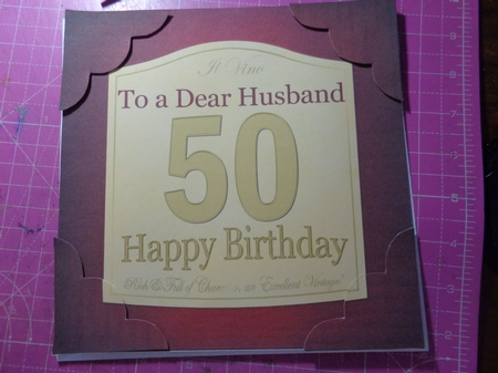 8 x 8 50th Birthday Husband Wine Label Scalloped Corner by asmaa farooq