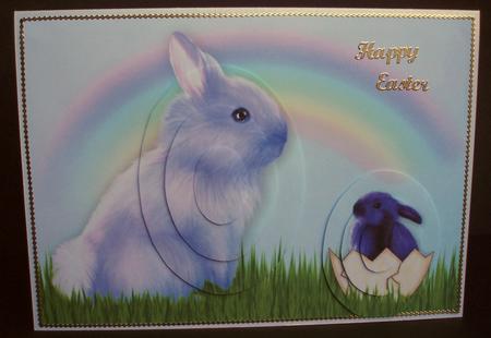 Easter Bunny Rabbits Double Oval Pyramage Card by Audrey Brown clifford