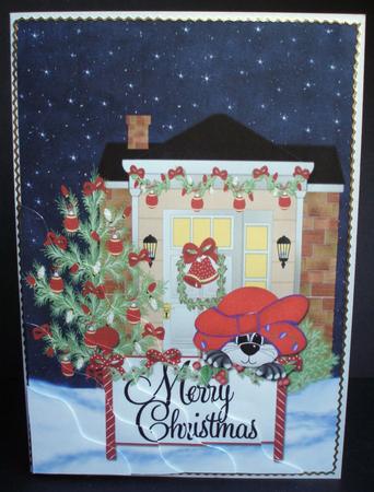 Red Hat Cat Christmas Wavy Corner Stacker by Audrey Brown clifford