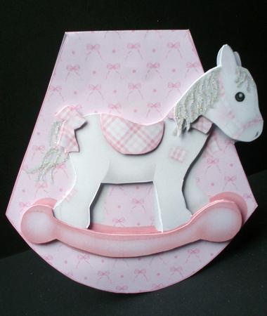 New Baby Girl Rocking Horse with Birth Tag by Audrey Brown clifford