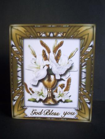 Doves with Lilies on Gold Chalice by Audrey Brown clifford
