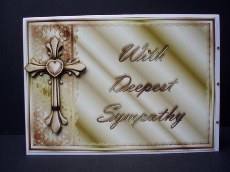 Gold Deepest Sympathy Cross Card Front Wioth Decoupage by Audrey Brown clifford