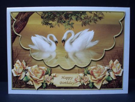 Swans and Roses Envelope Card with Decoupage by Audrey Brown clifford
