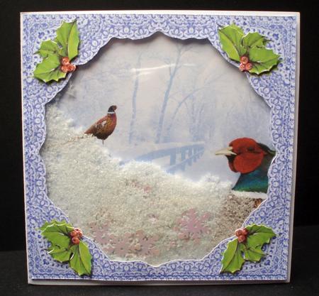 Christmas Pheasants in the Snow Square Shaker Card by Audrey Brown clifford