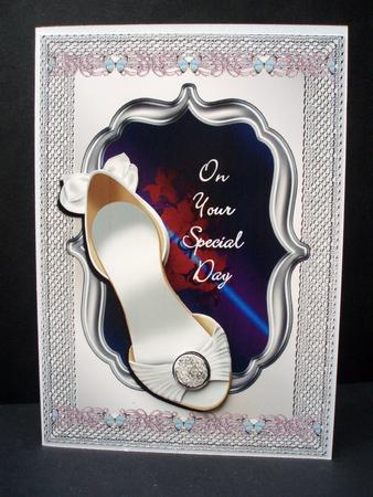 Shoe Special Day Card Front with Decoupage by Audrey Brown clifford