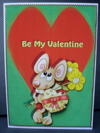 Pepe L'souris Be My Valentine Card Front with Decoupage by Audrey Brown clifford
